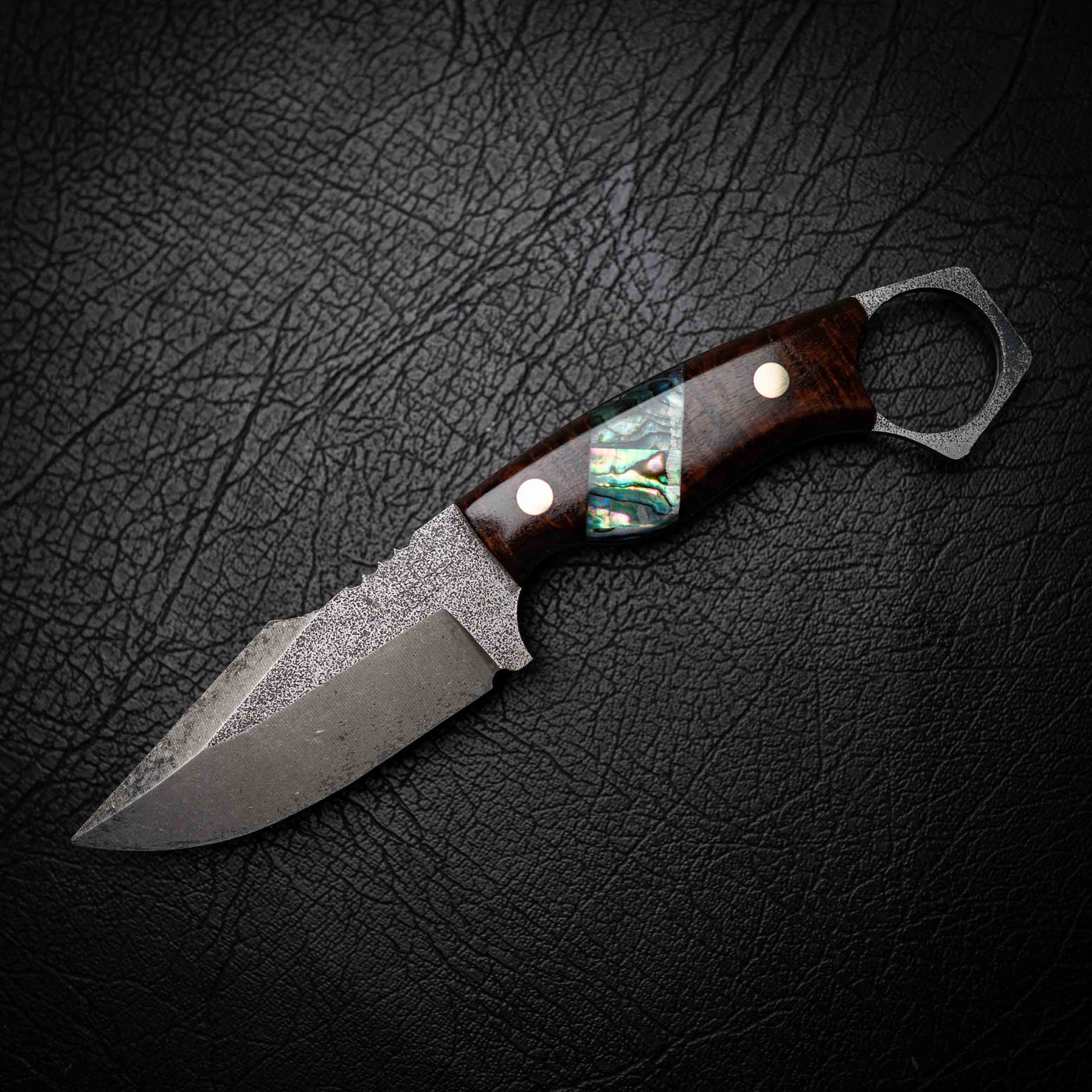 Mini Hunter – Ringed Gidgee & Abalone Shell (Stonewashed) — Iron Gate Knives | Handmade in Australia