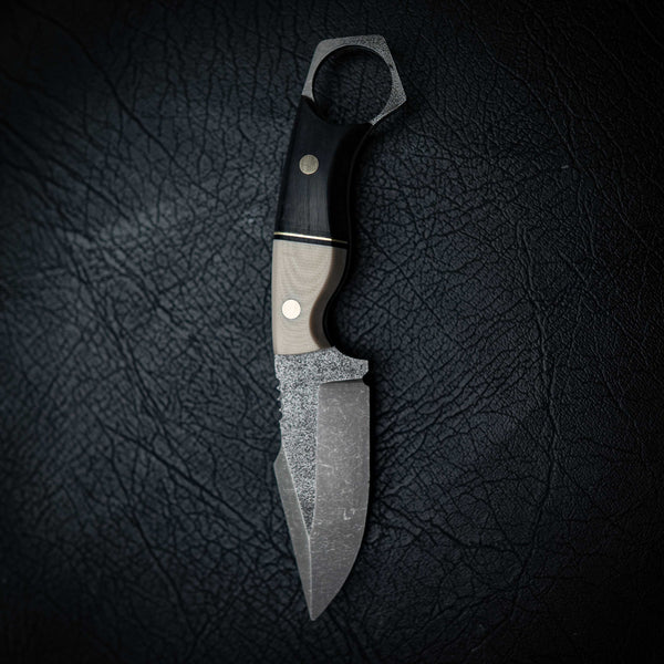 Mini Hunter – African Blackwood & Bone Vintage Micarta (Stonewashed)