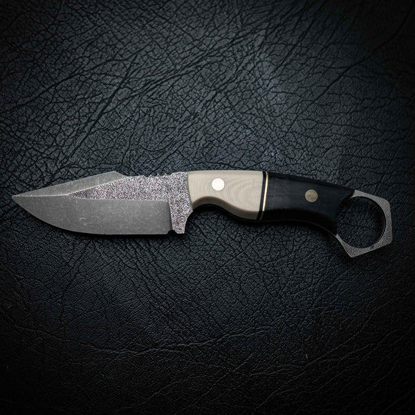 Mini Hunter – African Blackwood & Bone Vintage Micarta (Stonewashed)