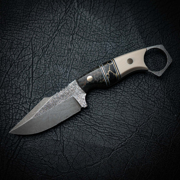 Mini Hunter – Black Dyed Birch, Gold Trustone & Bone Vintage Micarta (Stonewashed)