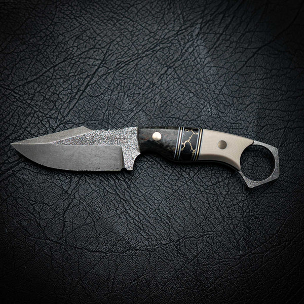 Mini Hunter – Black Dyed Birch, Gold Trustone & Bone Vintage Micarta (Stonewashed)