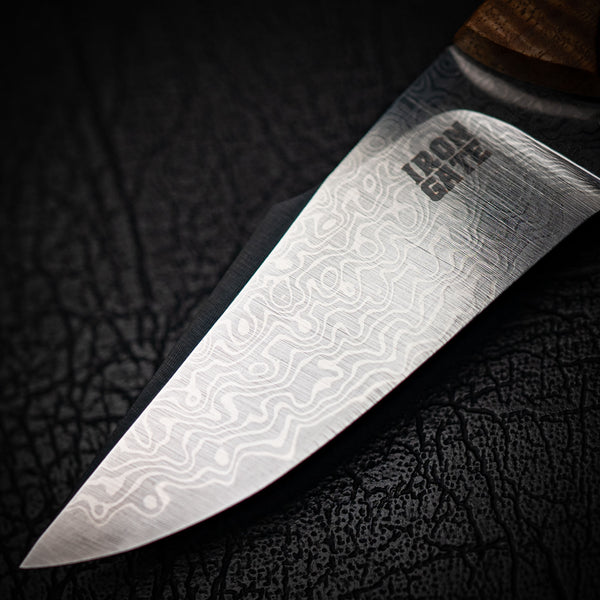 Mini Hunter – Tassie Blackwood, Lace Sheoak & Abalone Inlay (Damascus)