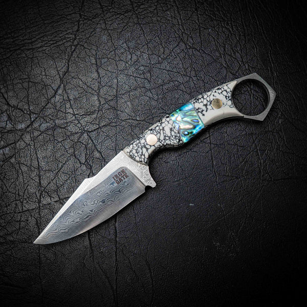 Mini Hunter – White ResStone & Abalone Inlay (Damascus)