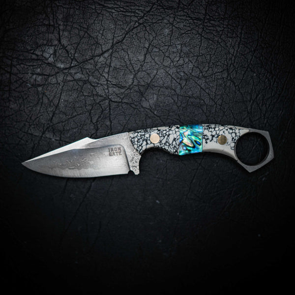 Mini Hunter – White ResStone & Abalone Inlay (Damascus)
