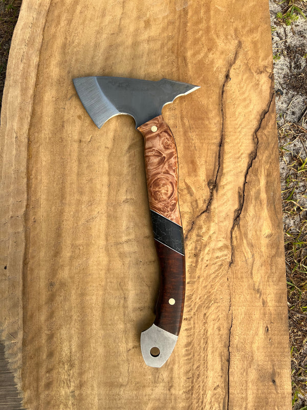 Carbon Steel Tomahawk - Maple Burl and Ringed Gidgee