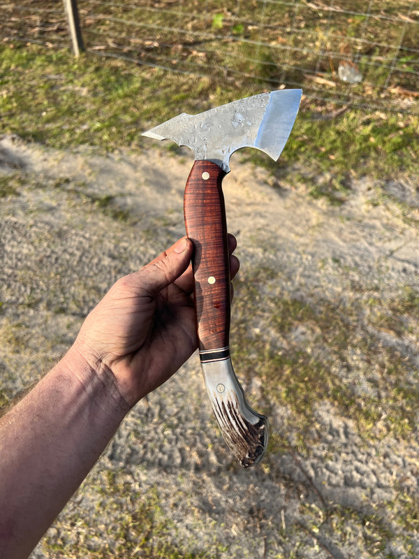 Carbon Steel Tomahawk - Western Myall and Antler Handle