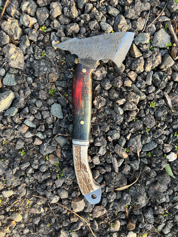 Carbon Steel Tomahawk - Dyed Birch and Antler