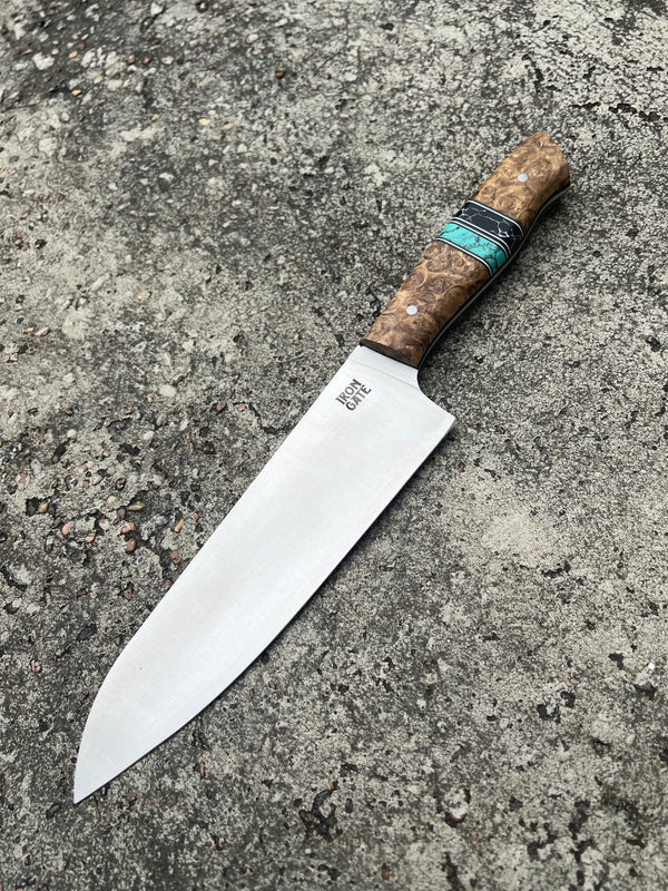 Santoku with Golden Amboyna Burl Handle