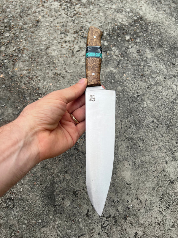 Santoku with Golden Amboyna Burl Handle
