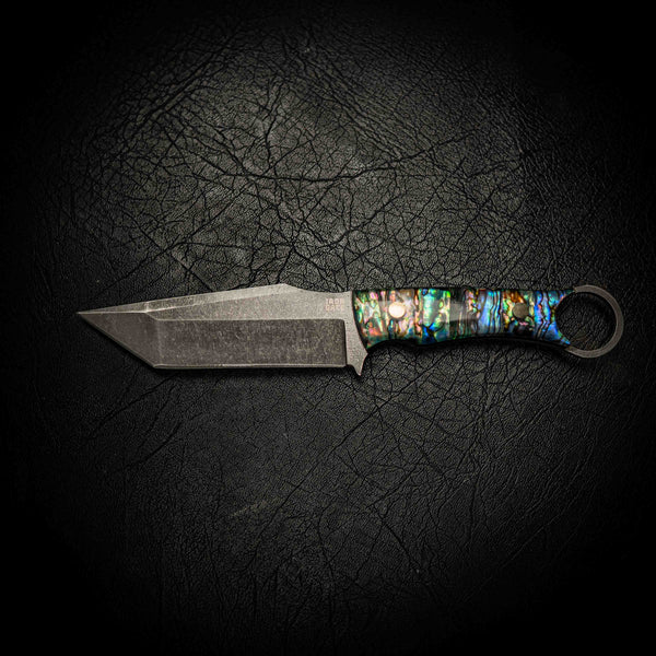 N690 Tanto – Abalone Handle Scales with Finger Hole