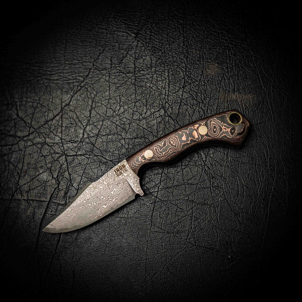 Mini Hunter – Stainless Random Damascus San Mai & Copper Infused Carbon Fiber