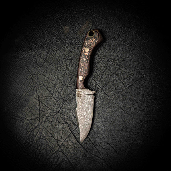 Mini Hunter – Stainless Random Damascus San Mai & Copper Infused Carbon Fiber