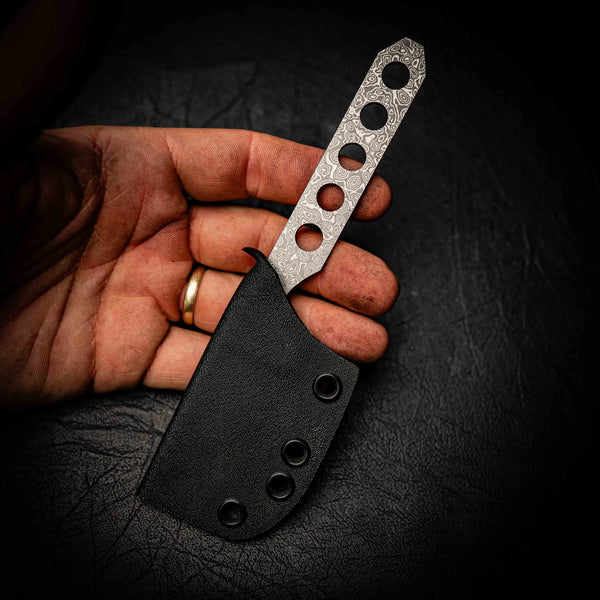 Scalpel – Stainless Raindrop Damascus San Mai Skeleton Handle