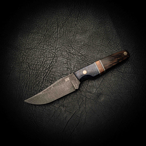 N690 Scout Knife – Wenge, Maple Spacer & Blue Dyed Amboyna Burl