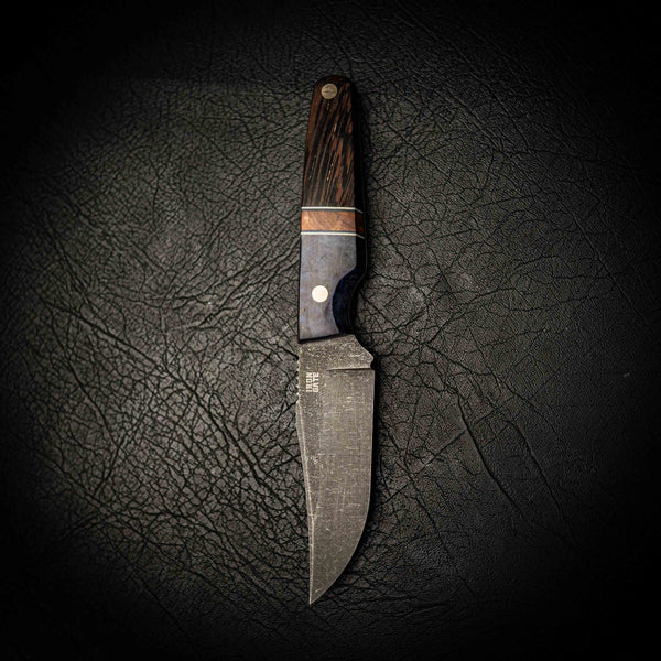 N690 Scout Knife – Wenge, Maple Spacer & Blue Dyed Amboyna Burl