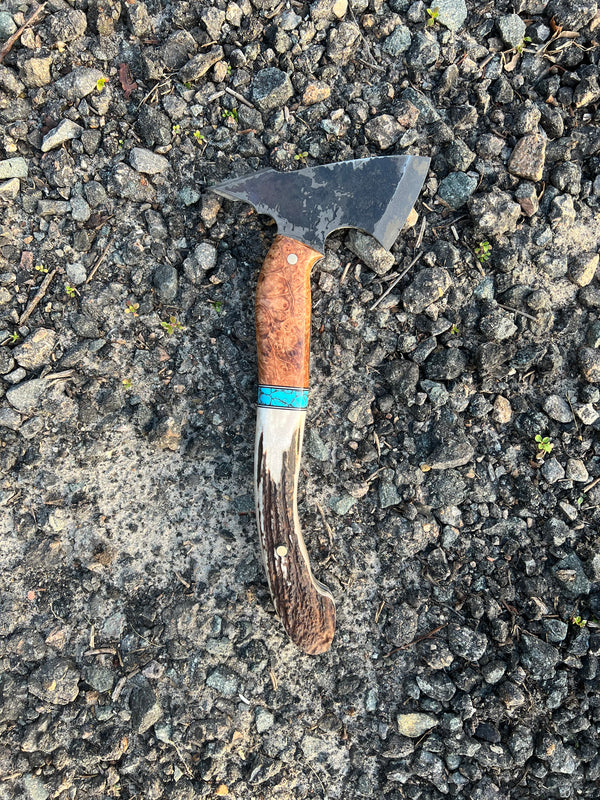 Carbon Steel Tomahawk - Antler & Burl Handle