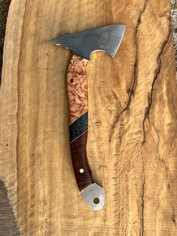 Carbon Steel Tomahawk - Maple Burl and Ringed Gidgee