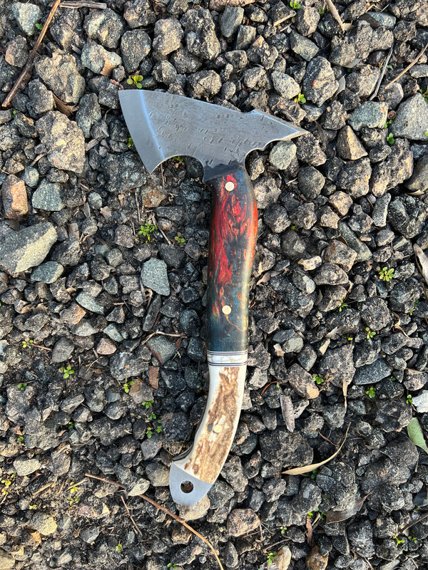 Carbon Steel Tomahawk - Dyed Birch and Antler