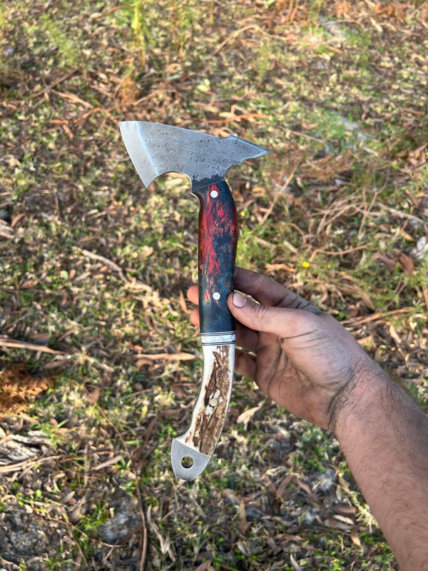 Carbon Steel Tomahawk - Dyed Birch and Antler