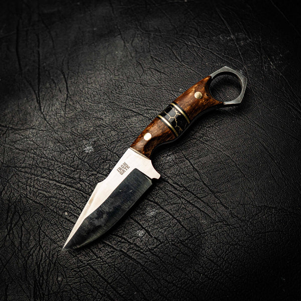 Magnacut Mini Hunter – Stabilised Curly Myrtle and Black TruStone Spacer