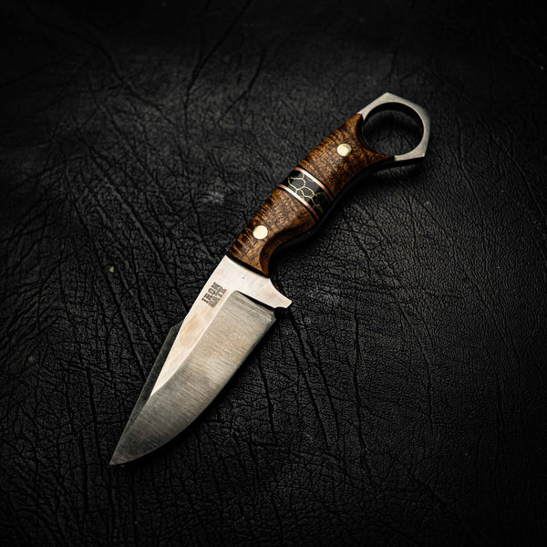 Magnacut Mini Hunter – Figured Stabilised Acacia and Black TruStone Spacer