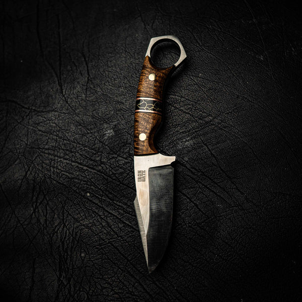 Magnacut Mini Hunter – Figured Stabilised Acacia and Black TruStone Spacer