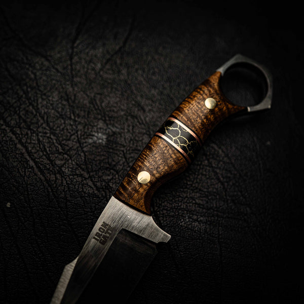 Magnacut Mini Hunter – Figured Stabilised Acacia and Black TruStone Spacer