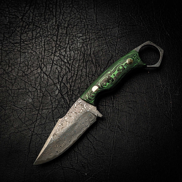 Damascus Mini Hunter – Green Carbon Fiber