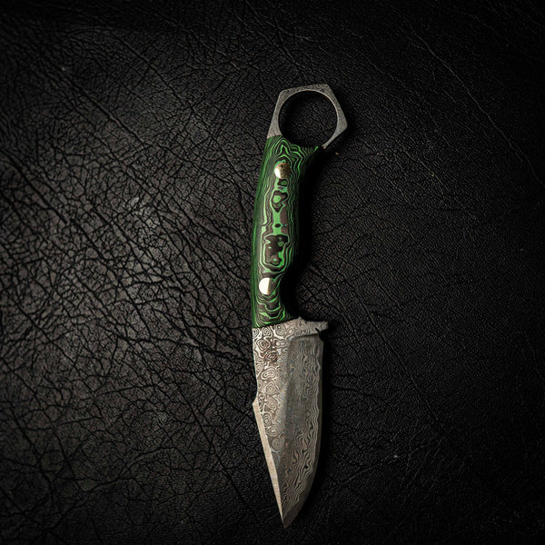 Damascus Mini Hunter – Green Carbon Fiber