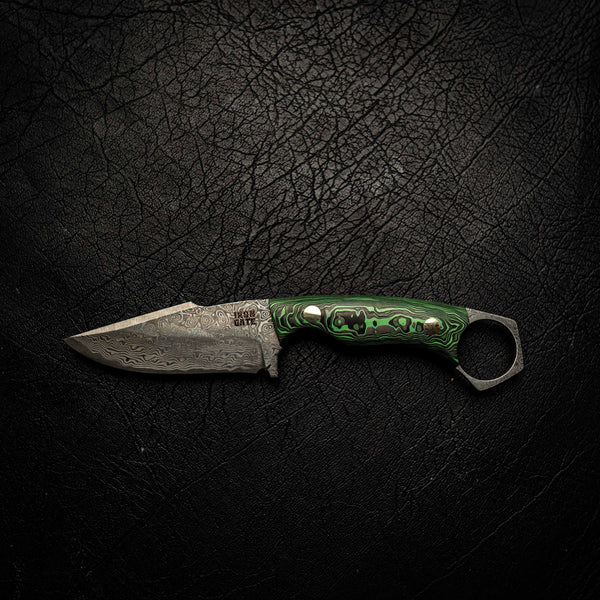 Damascus Mini Hunter – Green Carbon Fiber