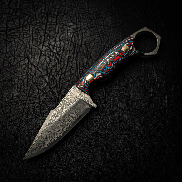Damascus Mini Hunter – Red, Blue and White Carbon Fiber Composite