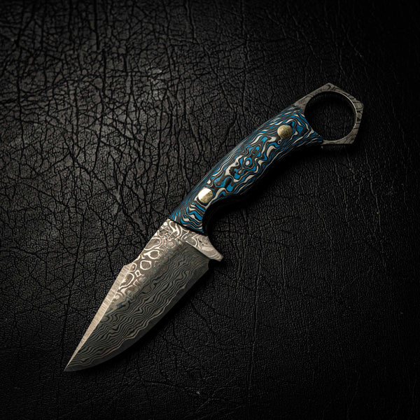 Damascus Mini Hunter – Blue and white Carbon Fiber Composite