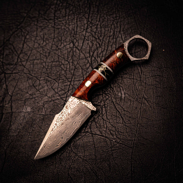 Damascus Mini Hunter – Honduran Rosewood and TruStone Inlay