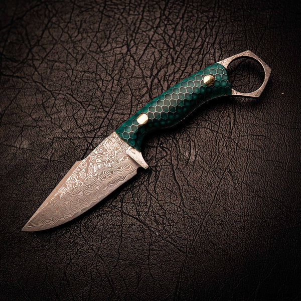Damascus Mini Hunter – Green C-Tek Handle
