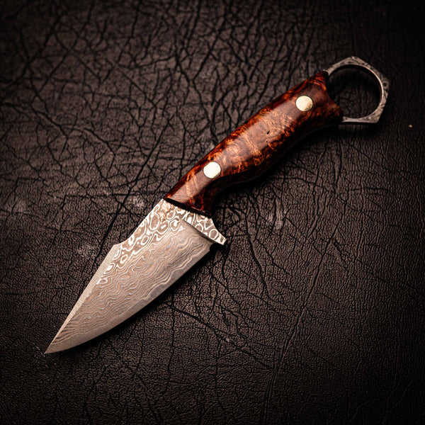 Damascus Mini Hunter – Rosewood Handle