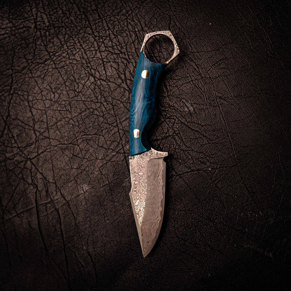 Damascus Mini Hunter – Blue Swirly Juma Handle