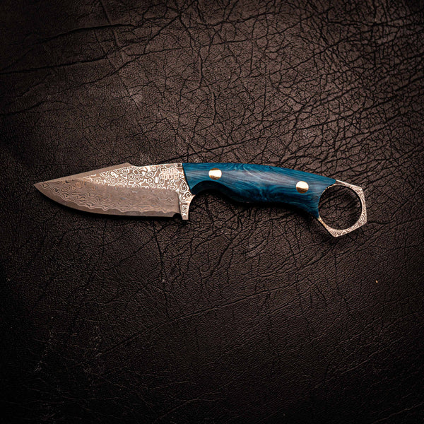 Damascus Mini Hunter – Blue Swirly Juma Handle
