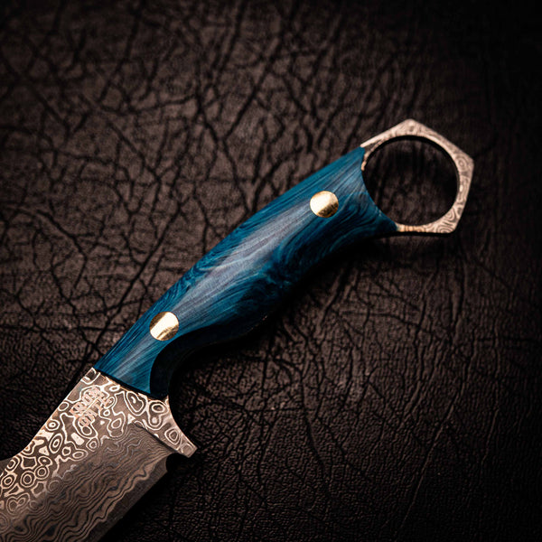 Damascus Mini Hunter – Blue Swirly Juma Handle