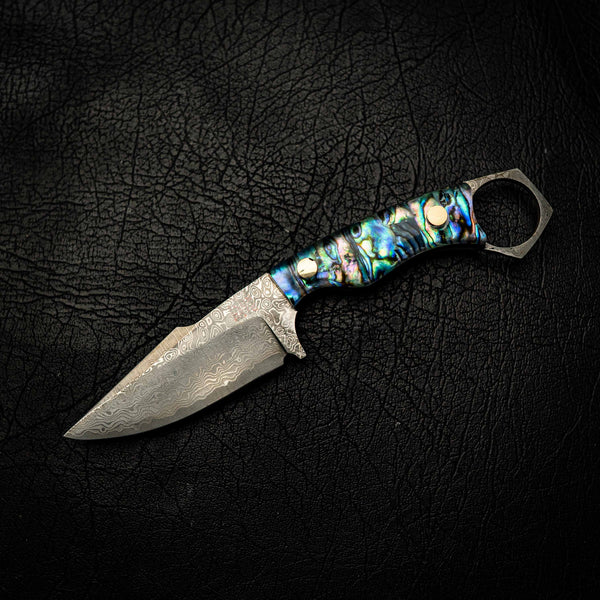 Damascus Mini Hunter – Full Abalone Shell (Paua)