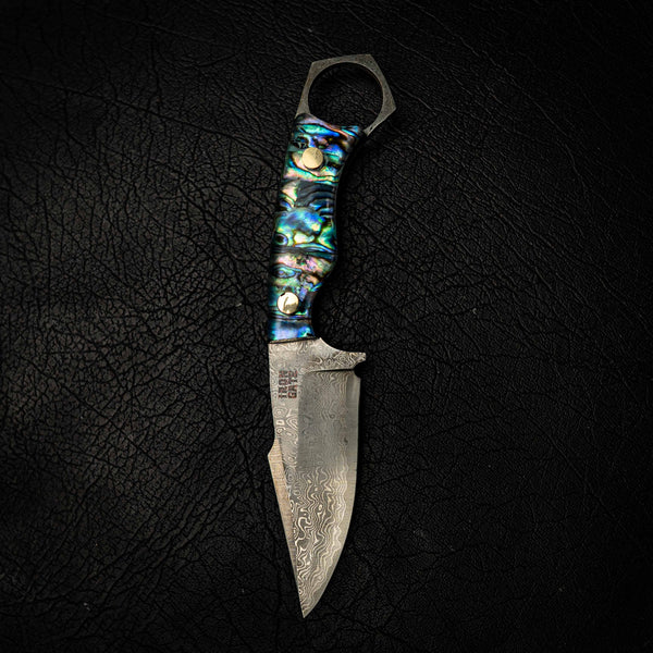 Damascus Mini Hunter – Full Abalone Shell (Paua)
