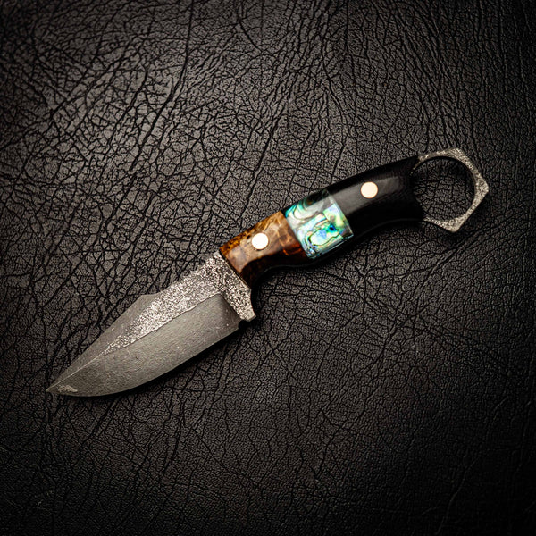 N690 Mini Hunter – Amboyna Burl, Abalone Inlay and Black G10