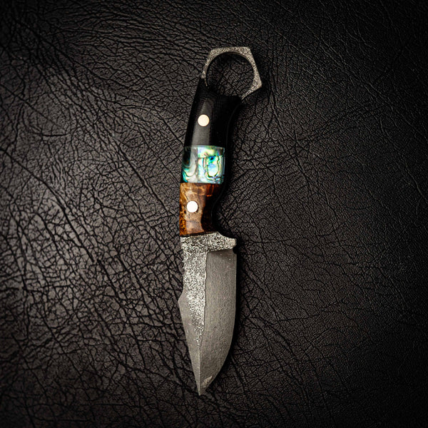 N690 Mini Hunter – Amboyna Burl, Abalone Inlay and Black G10