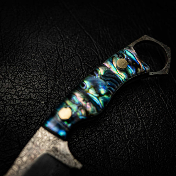 Damascus Mini Hunter – Full Abalone Shell (Paua)