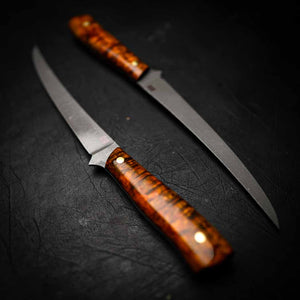MAKO Fillet Knife with Orange Dyed Curly Birchwood Handle - Iron Gate Knives