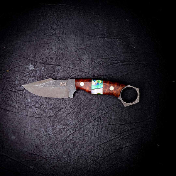 Mini Hunter – Stonewashed N690 | Amboyna Burl & Abalone Inlay