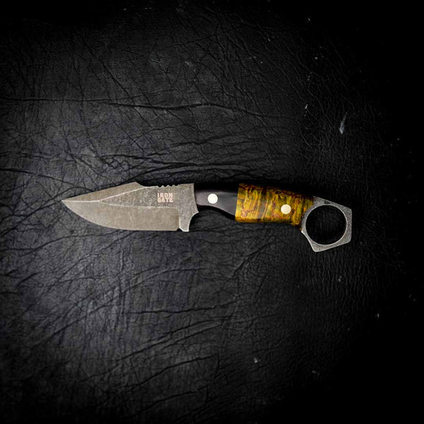 Mini Hunter – Stonewashed N690 | African Blackwood & Yellow Dyed Birch