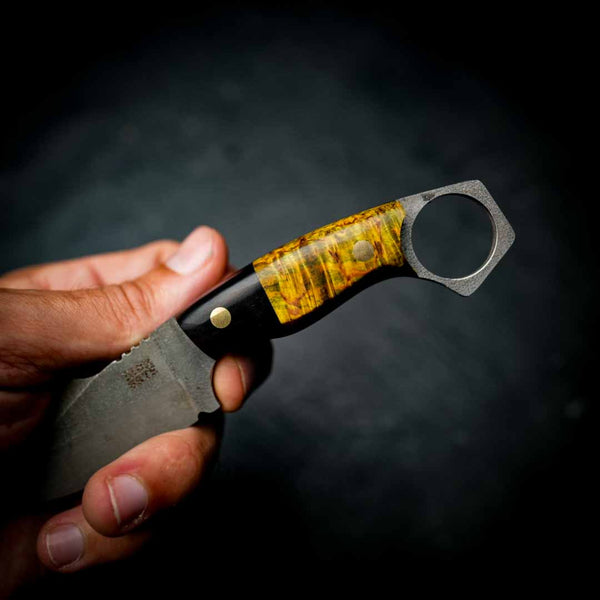Mini Hunter – Stonewashed N690 | African Blackwood & Yellow Dyed Birch
