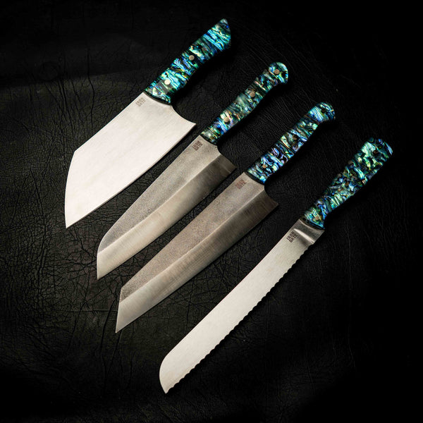 Kitchen Knife Set – Abalone Shell Handles (Pāua)