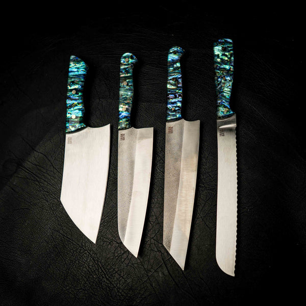 Kitchen Knife Set – Abalone Shell Handles (Pāua)
