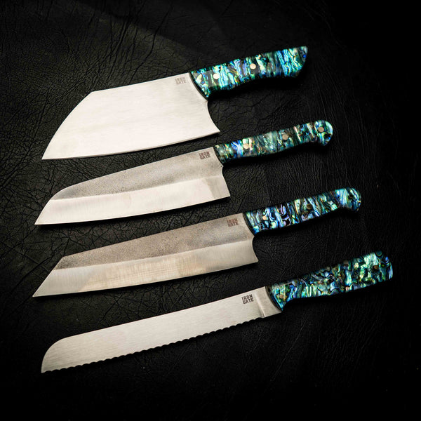 Kitchen Knife Set – Abalone Shell Handles (Pāua)
